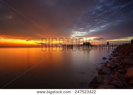 Majestic Burning Sunset Over The 