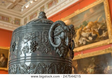 Saint Petersburg, Russia - August 18, 2017:vase Made Of Jasper (1873). Interior Of State Hermitage I