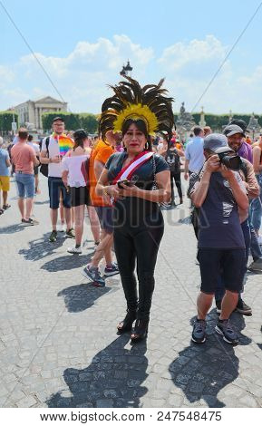 Paris, France-june 30, 2018 : The Participant Of Gay Pride Parade At Concorde Place In Paris, France