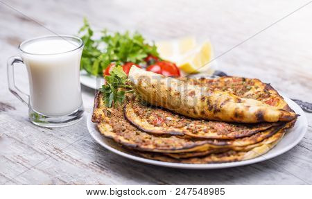 Traditional Delicious Turkish Foods; Turkish Pizza (lahmacun)