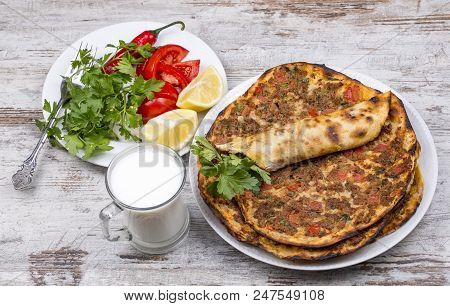 Traditional Delicious Turkish Foods; Turkish Pizza (lahmacun)