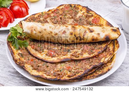 Traditional Delicious Turkish Foods; Turkish Pizza (lahmacun)