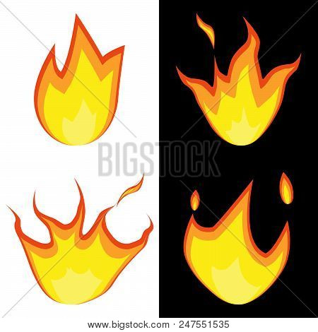 Fire On A Black And White Background, Vector Illustration
