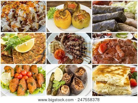 Traditional Delicious Gourme Turkish Foods Collage Various