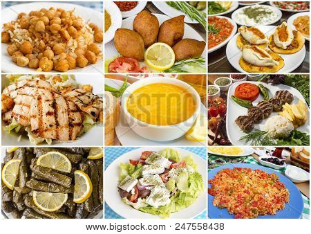 Traditional Delicious Gourme Turkish Foods Collage Various