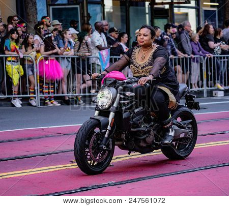 Gay Pride Parade In San Francisco - Dykes On Bikes Lead The Parade