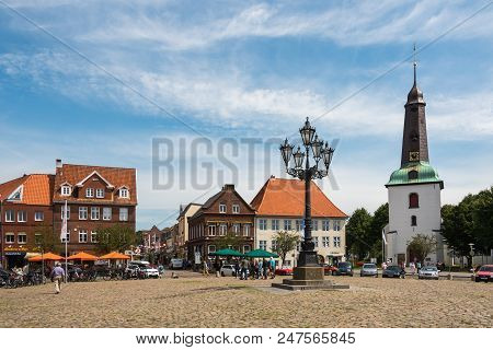 Jan 2013, Glueckstadt Germnay, Old Historic Marketplace With Church