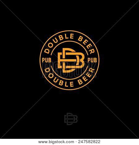 Double Beer Pub Logo. Brewery Emblem Or Sign. B And D Combined Letters On A Circle. Linear Style.