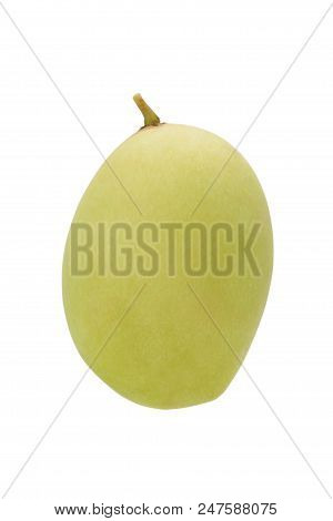 Friont view iof Plum Mango or Marian Plum fruits (Bouea macrophylla Griffith) isolated on white back