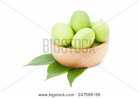 Plum Mango Or Marian Plum Fruits (bouea Macrophylla Griffith) In Wooden Bowl