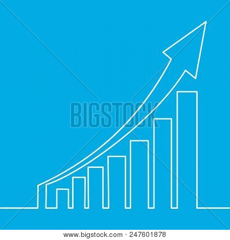 One Continuous Line Drawing Of Graph Icon Isolated Growing Graph, Chart Image With Arrow Up. Vector 