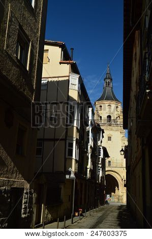 Beautiful Streets With The Cathedral In The Background In Vitoria. Architecture, Art, History, Trave
