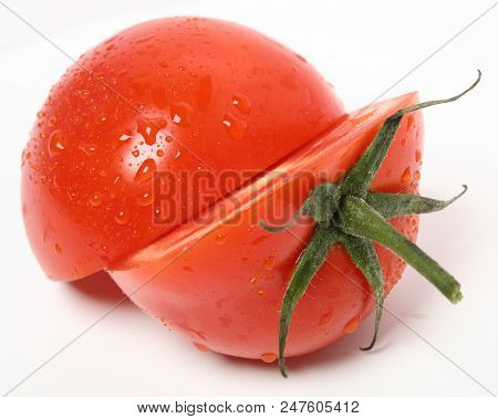 Fresh Organic Tomato On White Background. Top View