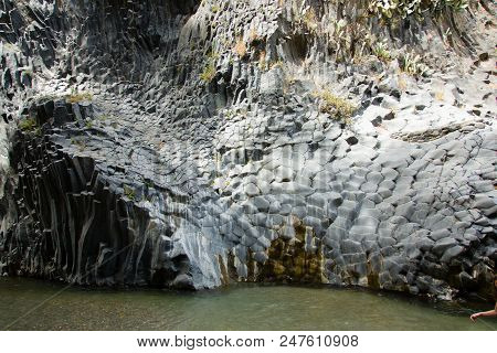 Unique Rock Column Formations Of The Lava Of Etna Volcano, In Alcantara, Sicily, Italy