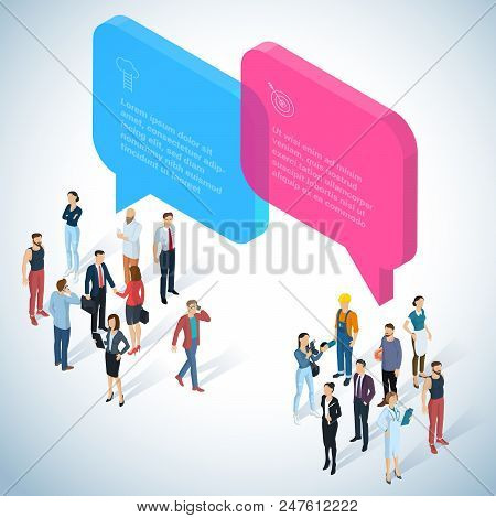 Isometric 3d Flat Design Vector People Communicating Different Characters, Styles And Professions. I