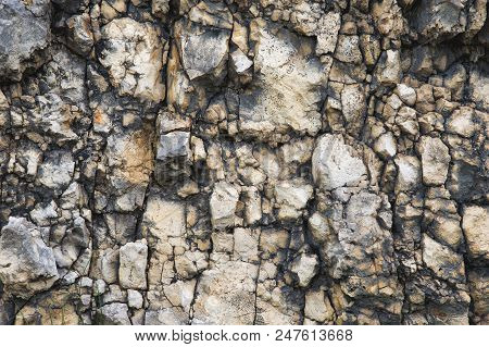 Textured Stone Background Rubble Ballast In Natural Form In The Rock Wall.