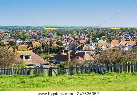 View Of The Town Of Seaford From The Cliff Walk, Seaford Head, East Sussex, England, Selective Focus
