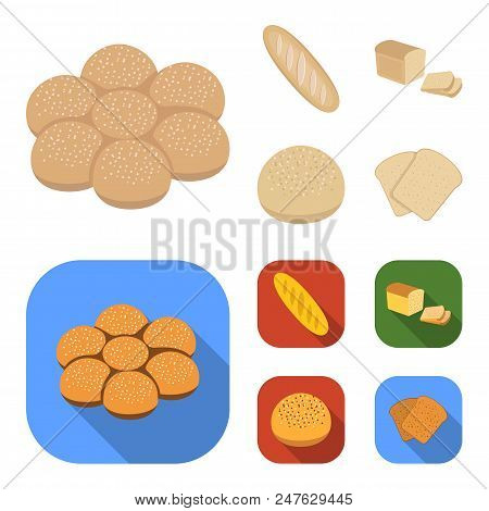 Cut Loaf, Bread Roll With Powder, Half Of Bread, Baking.bread Set Collection Icons In Cartoon, Flat 