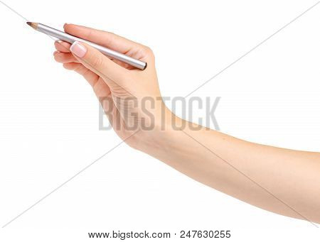 Eyebrow Eyes Pencil In Hand On White Background Isolation