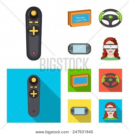 Game Console And Joystick Cartoon, Flat Icons In Set Collection For Design.game Gadgets Vector Symbo