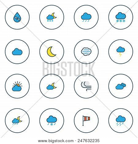 Air Icons Colored Line Set With Freeze, Thunderstroke, Percent And Other Cloudburst Elements. Isolat