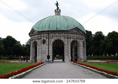 Munich, Germany - June 30: The Diana Temple, A Dodecagonal Pavilion With Round Arches Surrounded By 