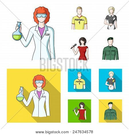 Woman Chemist, Football Player, Hotel Maid, Singer, Presenter.profession Set Collection Icons In Car