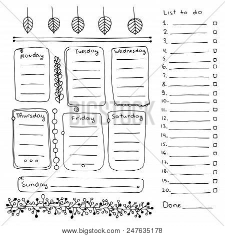 Bullet Journal Hand Drawn Vector Elements For Notebook, Diary And Planner. Doodle Banners Isolated O