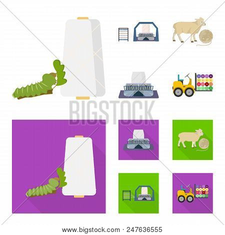 Cotton, Coil, Thread, Pest, And Other  Icon In Cartoon, Flat Style. Textiles, Industry Gear Icons In
