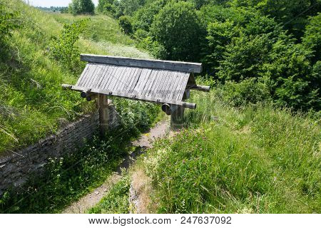 Izborsk, Pskov, Russia 18,06,2018 The Old Entrance To The Fort Gates. The Walls Lined With Stone.