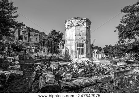 Tower Of Winds Or Aerides On Roman Agora, Athens, Greece. It Is One Of The Main Landmarks Of Athens.