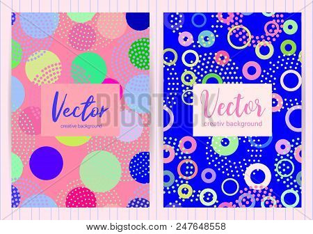 Covers With Random, Chaotic, Scattered Circles. Colorful Geometric Vector Backgrounds.