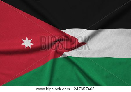 Jordan Flag  Is Depicted On A Sports Cloth Fabric With Many Folds. Sport Team Waving Banner