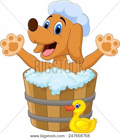 Cartoon Dog Bathing Time Isolated On White Background