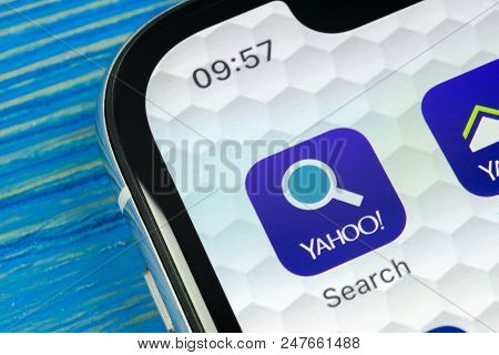 Sankt-petersburg, Russia, June 20, 2018: Yahoo Search Application Icon On Apple Iphone X Smartphone 