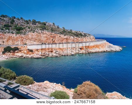 Mountain Serpentine Road Along Mediterranean Sea. Demre Finike Yolu (road). Turkey.