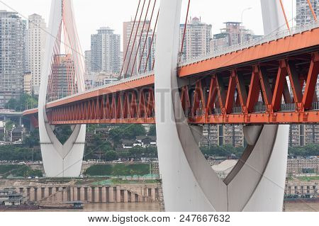 Chongqing, China - June 12, 2018 : Dongshuimen Bridge Above Yangtze River In Daylight