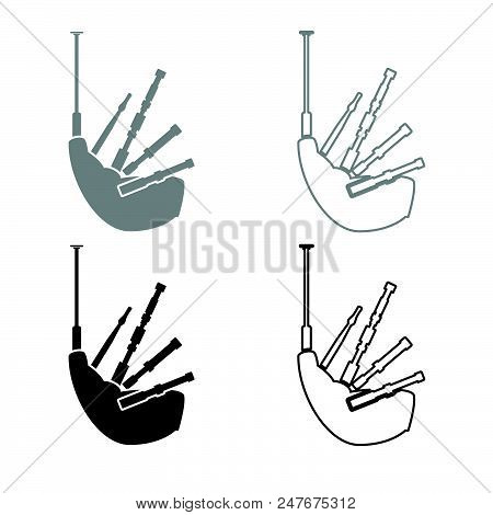 Bagpipes Icon Set Grey Black Color Illustration Flat Style Simple Image