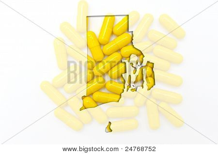 Kontur kort over Rhode Island med gennemsigtig piller i baggrunden