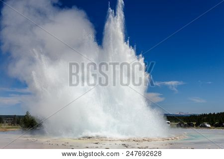 Eruption Of The Great Fountain Geyser In Yellowstone National Park