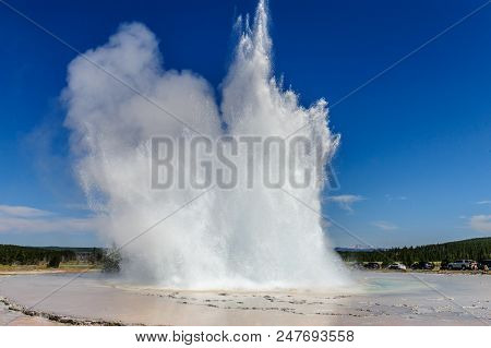 Eruption Of The Great Fountain Geyser In Yellowstone National Park