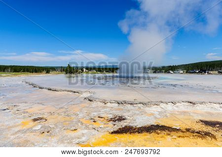 Eruption Of The Great Fountain Geyser In Yellowstone National Park