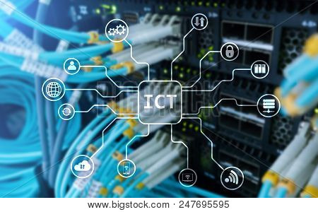 Big Data Analytics, Internet And Modern Technology Concept On Server Room Background.