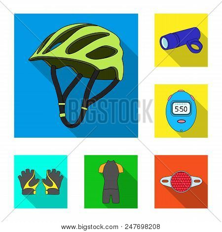 Bicycle Outfit Flat Icons In Set Collection For Design. Bicycle And Tool Vector Symbol Stock  Illust