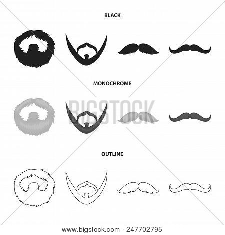 Mustache And Beard, Hairstyles Black, Monochrome, Outline Icons In Set Collection For Design. Stylis