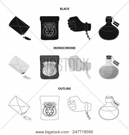 The Detective Badge, The Handcuff On The Criminal Hand, The Stump Of The Finger In The Bag, The Flas