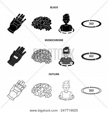 Technology, Innovation, Man, Complemented .virtual Reality Set Collection Icons In Black, Monochrome