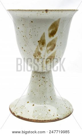 Isolated Wine Chalice With Leaf Pattern Against White Background