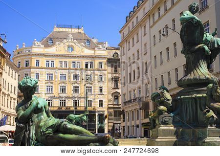 Vienna, Austria - May, 22:view Of The Donnerbrunnen Fountain On May 22, 2018