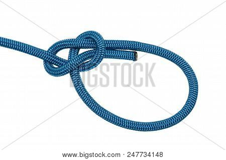 Bowline. A Knot Of Blue Rope. Isolated On White Background
